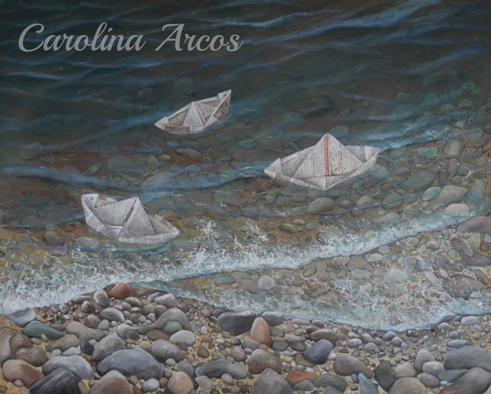 3 paper boats in the sea