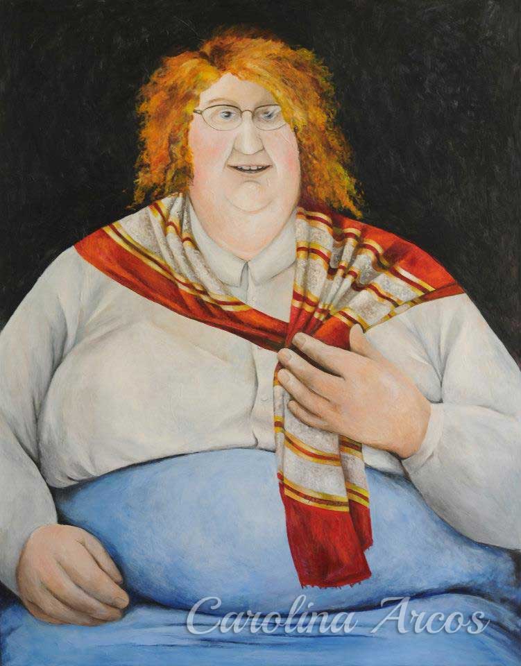 acrylic painting of big woman with a scarf