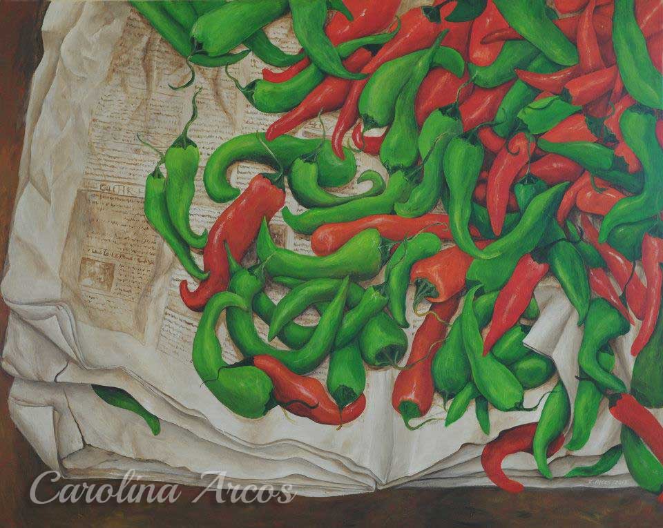 acrylic painting of peppers