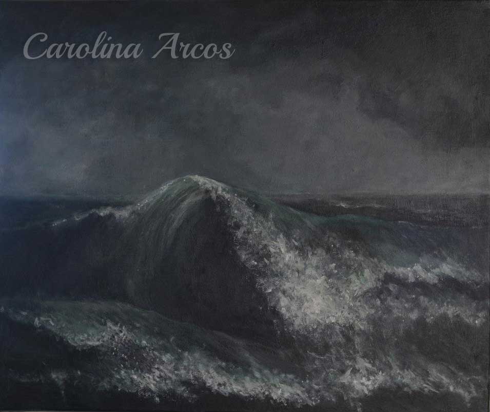 acrylic painting of Sea view at night