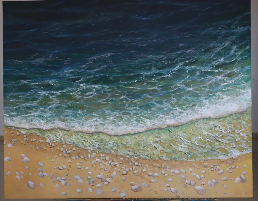 Beach by Carolina Arcos, acrylic on canvas, 100 by 70 cm