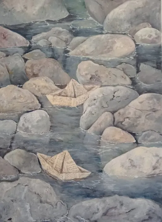 Little Paper Boat by Carolina Arcos, acrylic on canvas, 100 by 130 cm