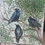 Ravens in the Olive Tree by Carolina Arcos, acrylic on canvas