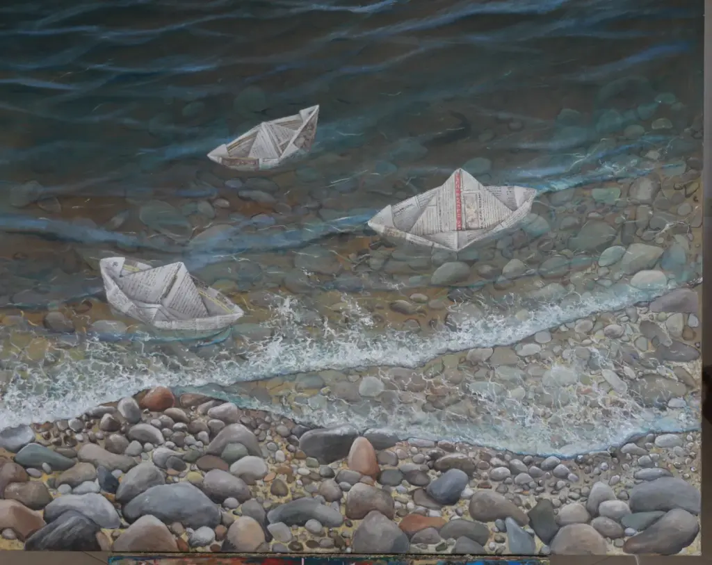 Tomorrow the Ships Might Sail by Carolina Arcos, acrylic on canvas, 150 by 120 cm