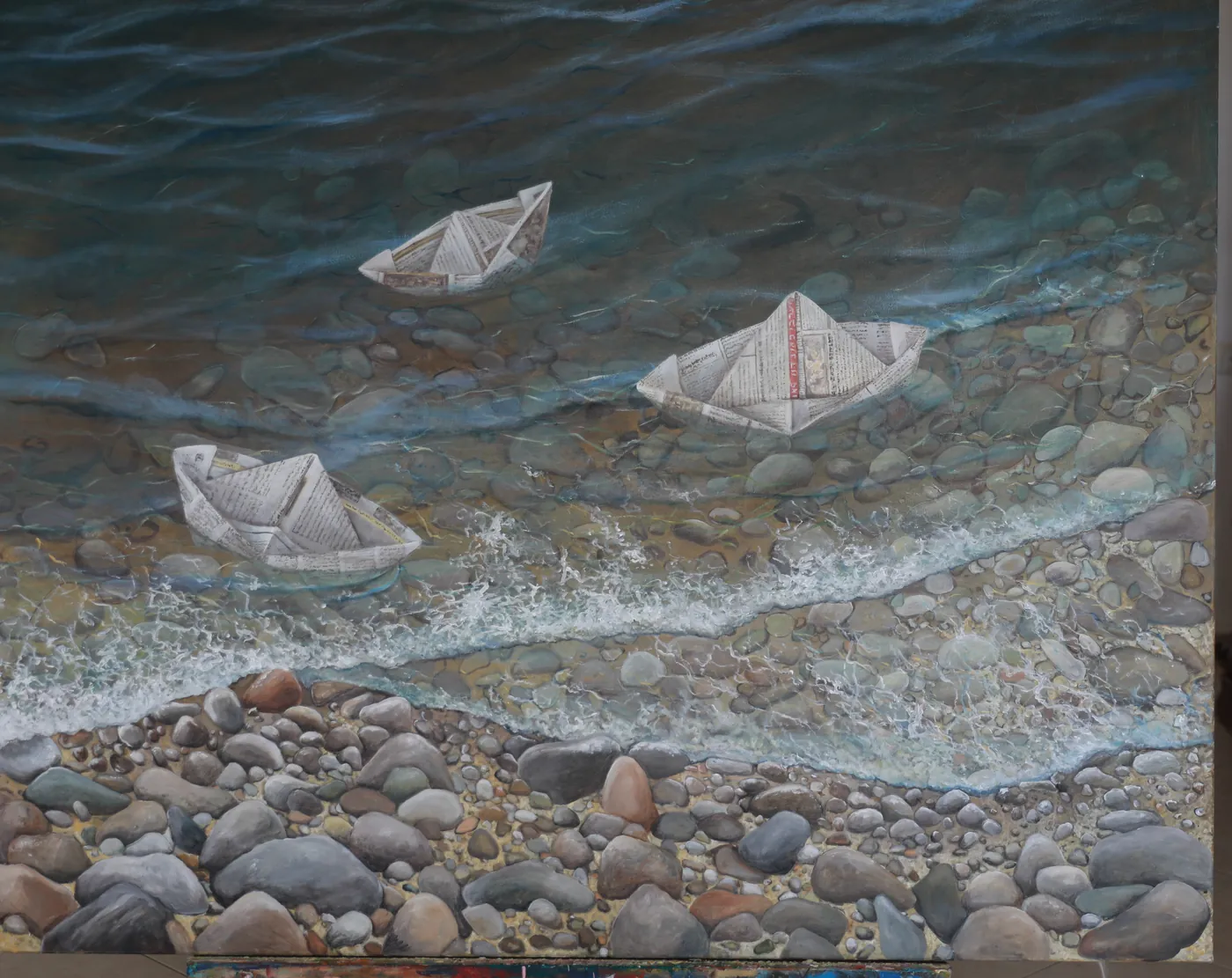 Tomorrow the Ships Might Sail by Carolina Arcos, acrylic on canvas, 150 by 120 cm
