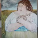 Woman with a Cat by Carolina Arcos, acrylic on canvas, 170 by 150 cm